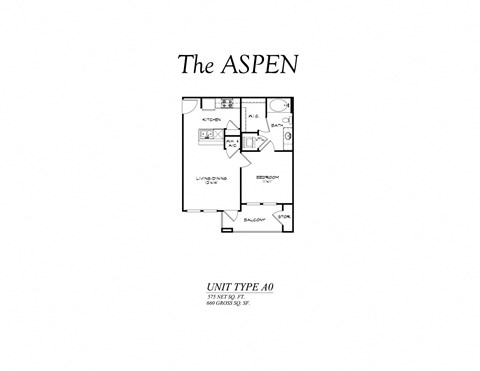 Floor plan for 1 bed, 1 bath, 693 sqft